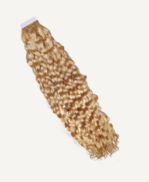 curly tape-in hair extensions medium blonde.