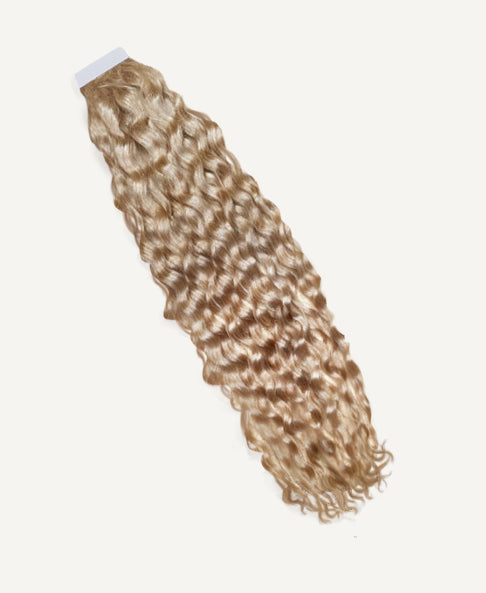 curly tape-in hair extensions honey blonde.