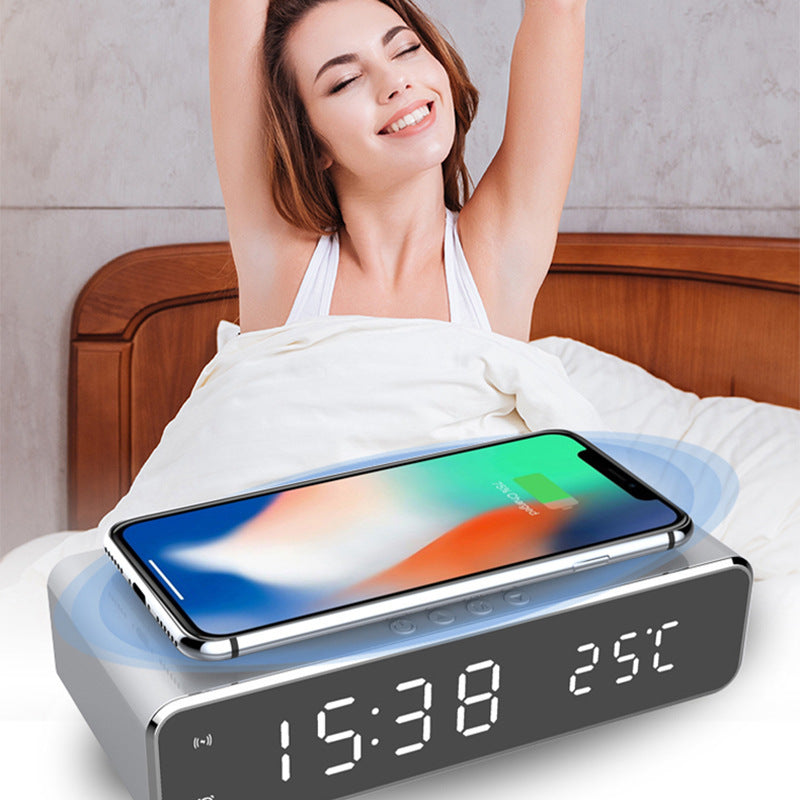 3in1 LED Digital Alarm Clock with Wireless Fast Charging Mirror Display & Thermometer