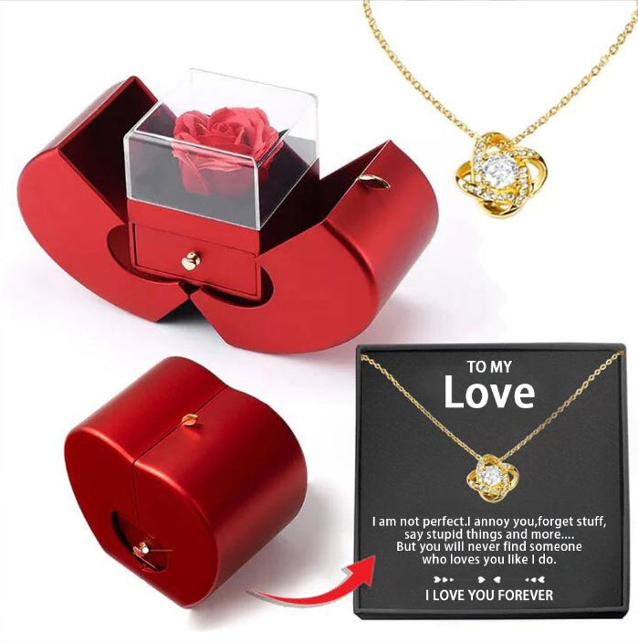 Sainishops™Fashion Jewelry Box Red Apple Christmas Gift Necklace Eternal Rose