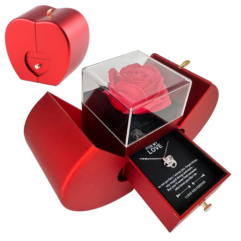 Sainishops™Fashion Jewelry Box Red Apple Christmas Gift Necklace Eternal Rose