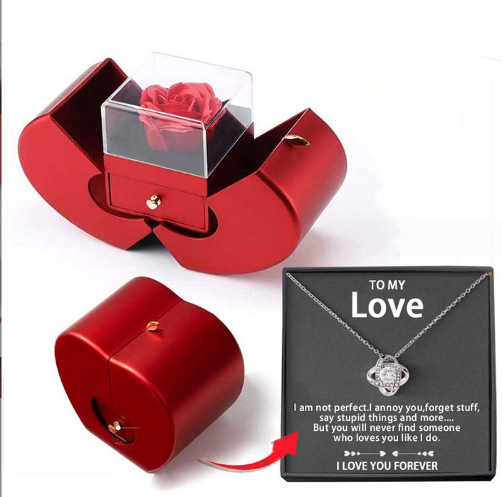 Sainishops™Fashion Jewelry Box Red Apple Christmas Gift Necklace Eternal Rose