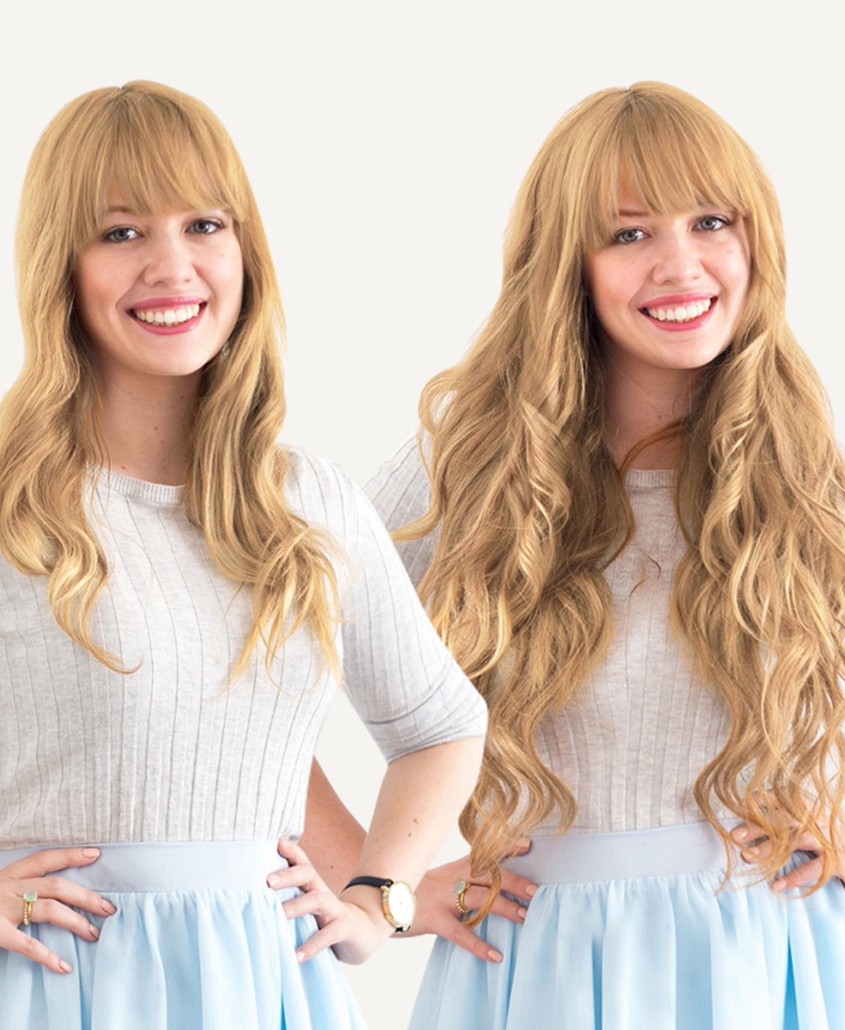 tape-in hair extensions medium blonde.