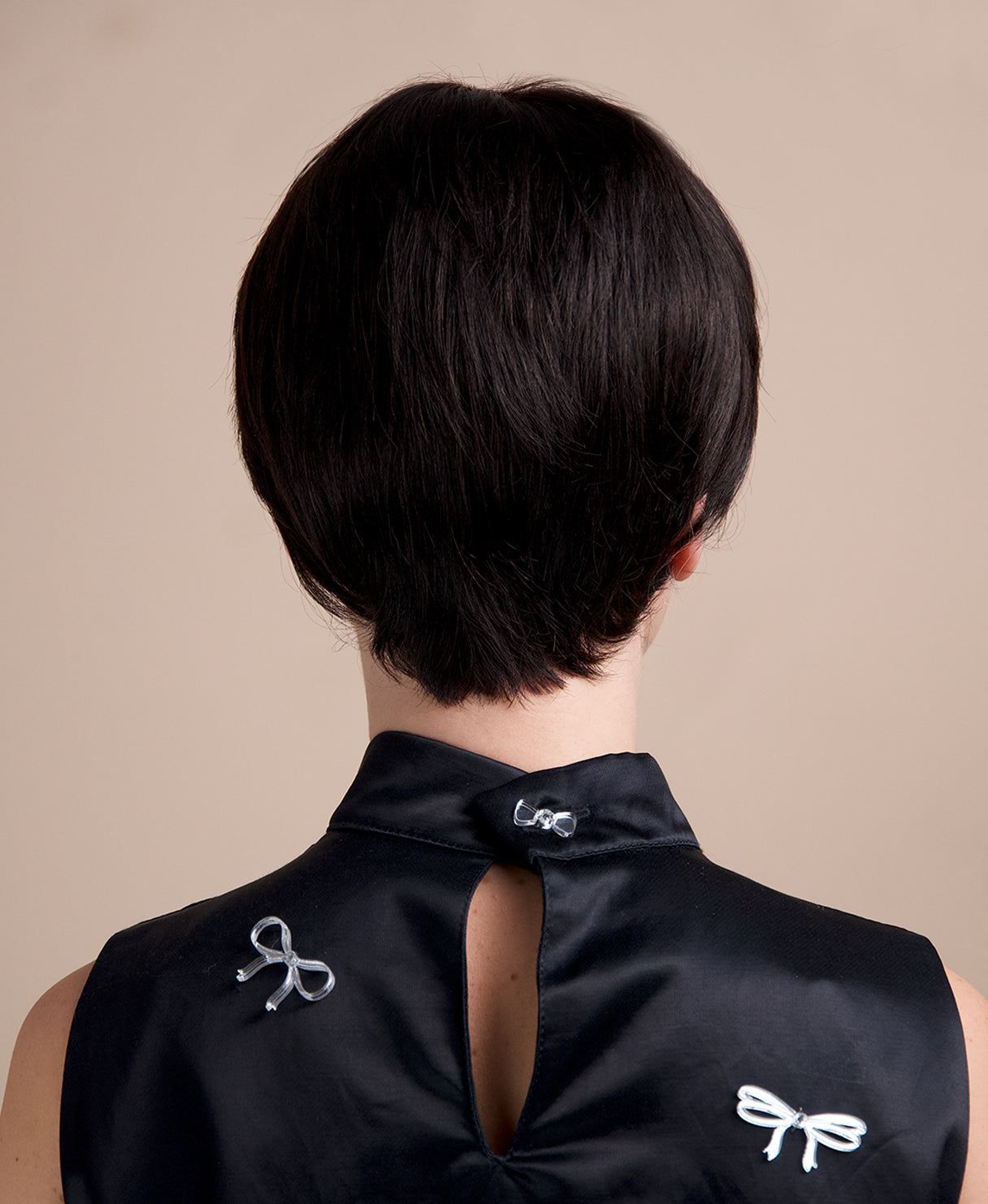 pixie human wig with bangs - 4" black.