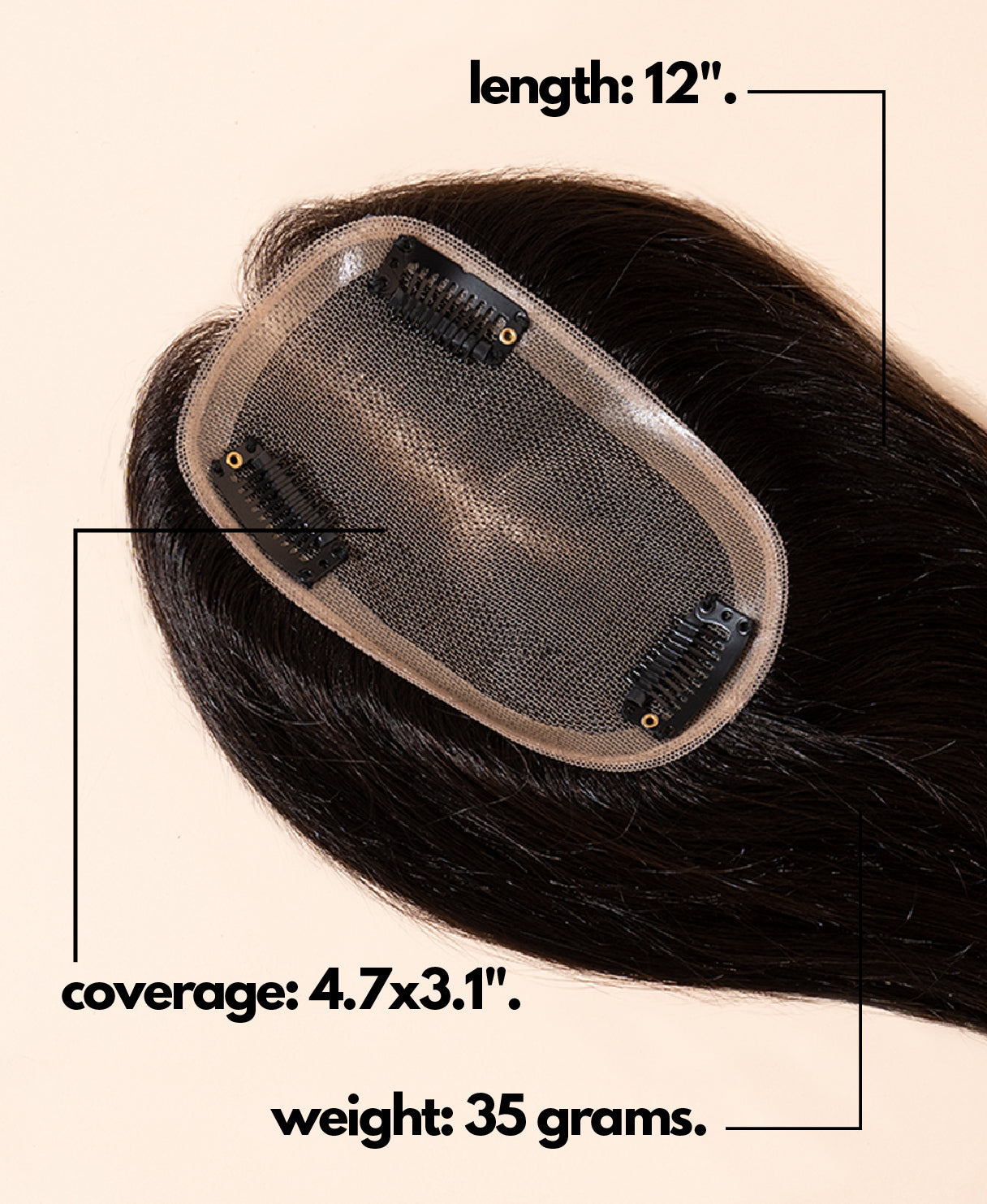 hair topper 12" dark brown.