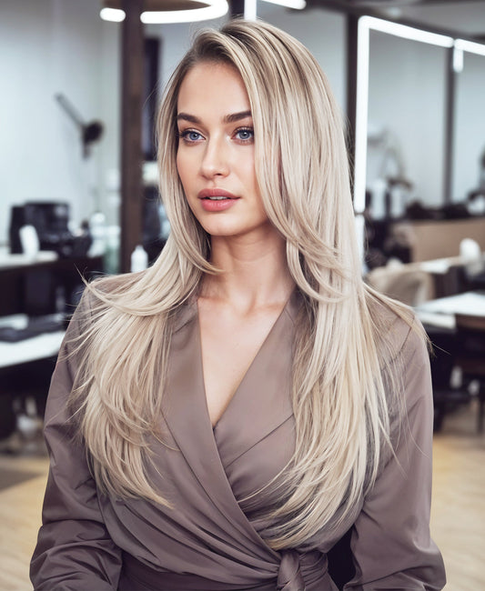 tape-in hair extensions icy blonde.