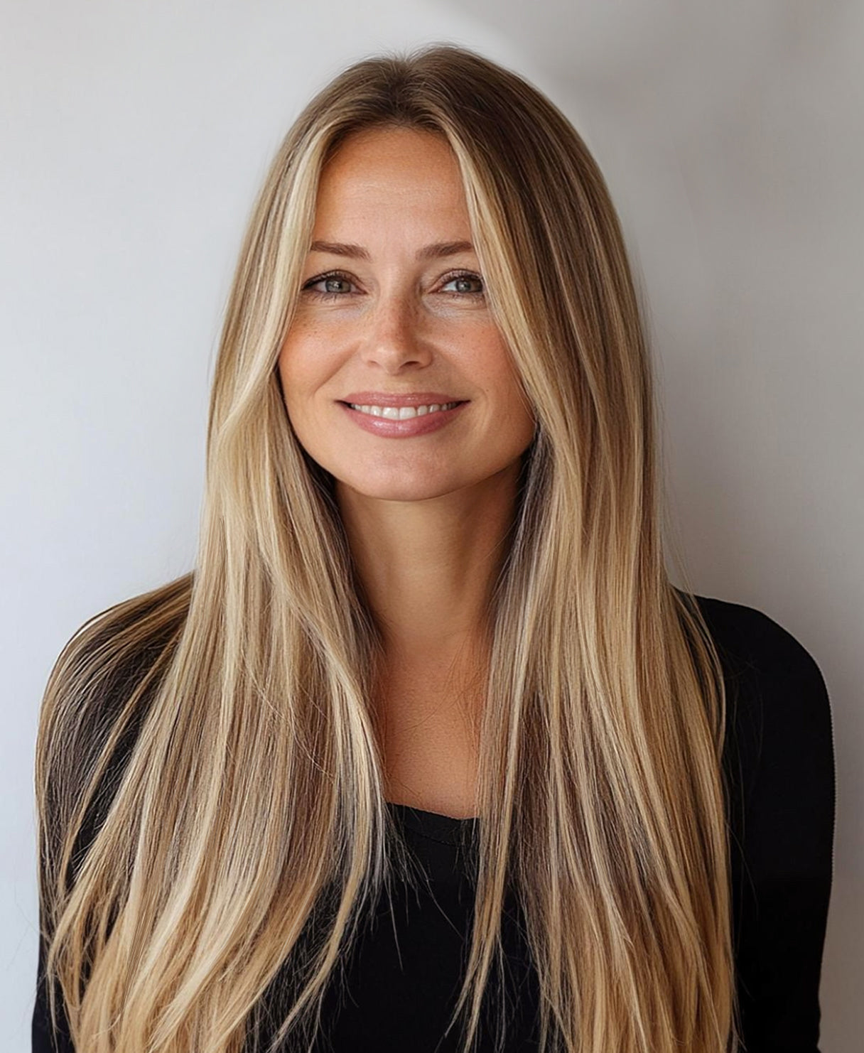 invisible clip-in hair extensions blonde highlights.