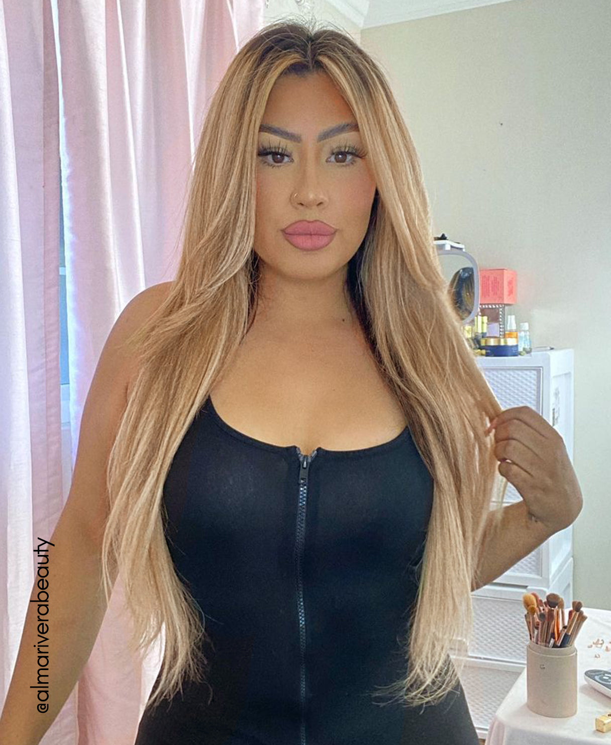 invisible clip-in hair extensions honey blonde.