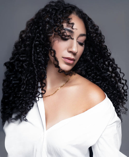 curly (3A curls) clip-in extensions jet black.