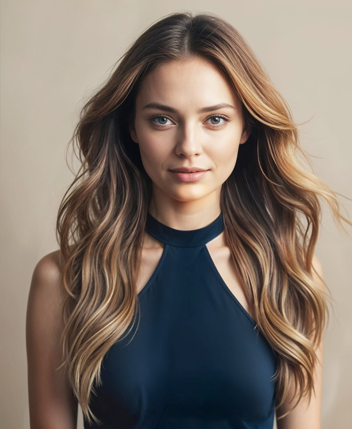 invisible clip-in hair extensions rooted beige highlights.