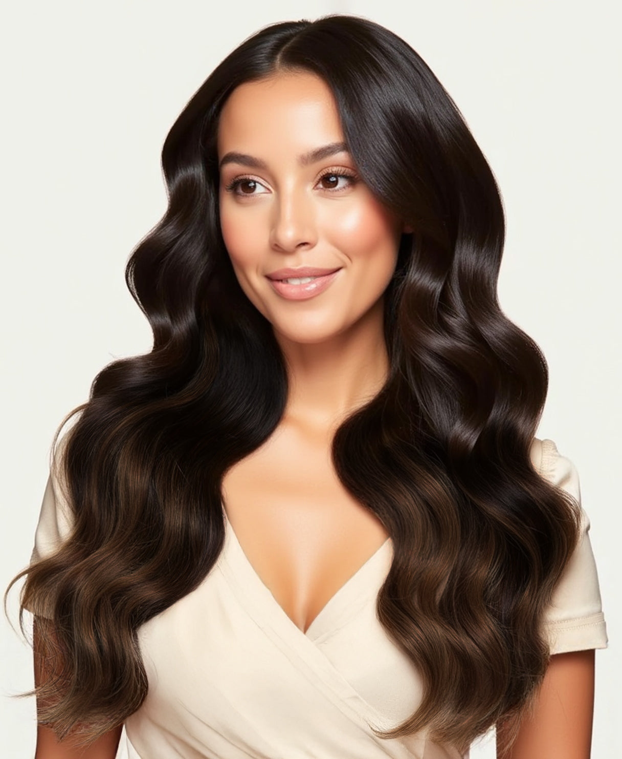 invisible clip-in hair extensions dimensional brown.