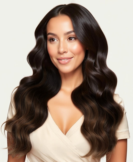invisible clip-in hair extensions dimensional brown.