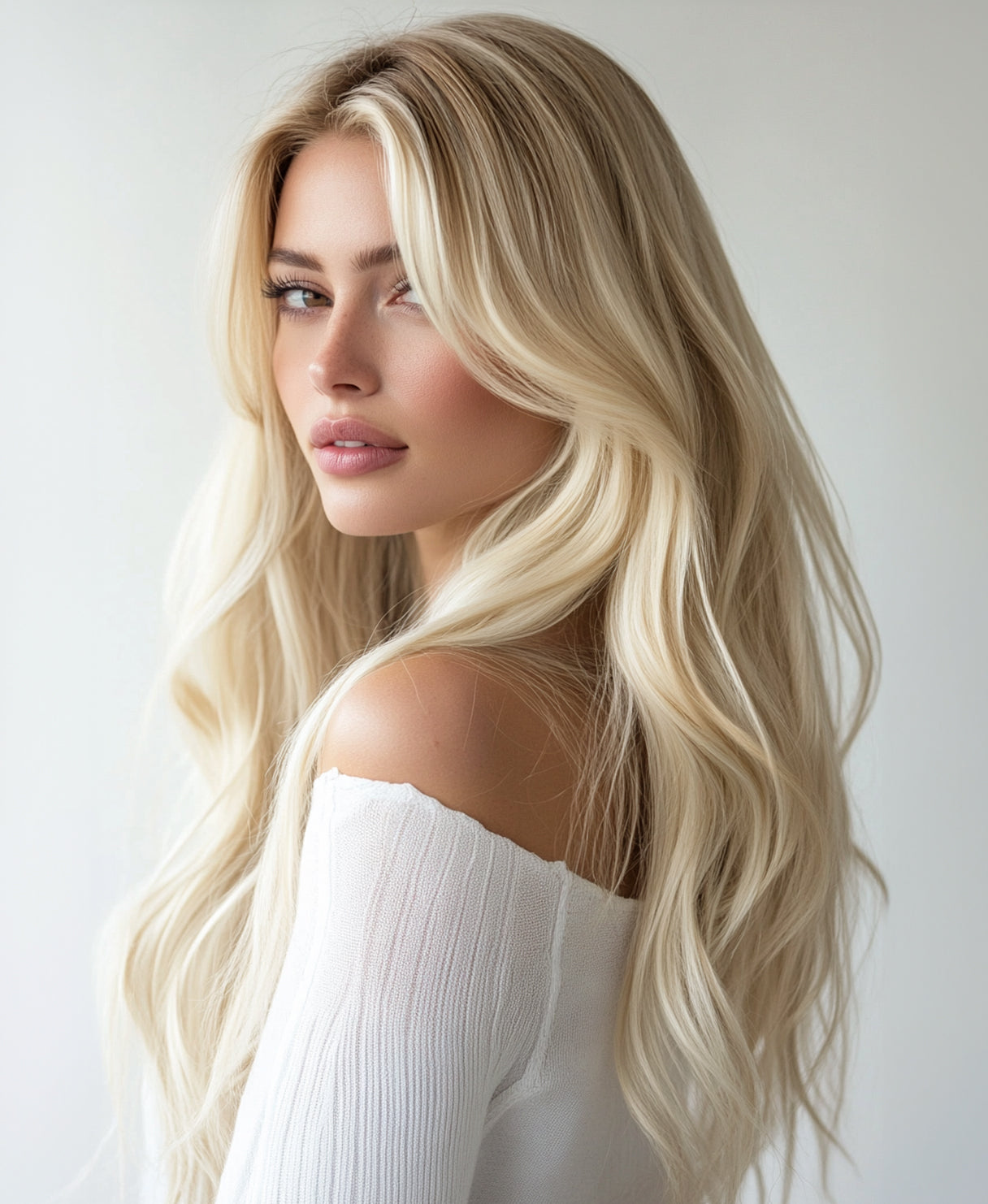 invisible clip-in hair extensions platinum blonde.