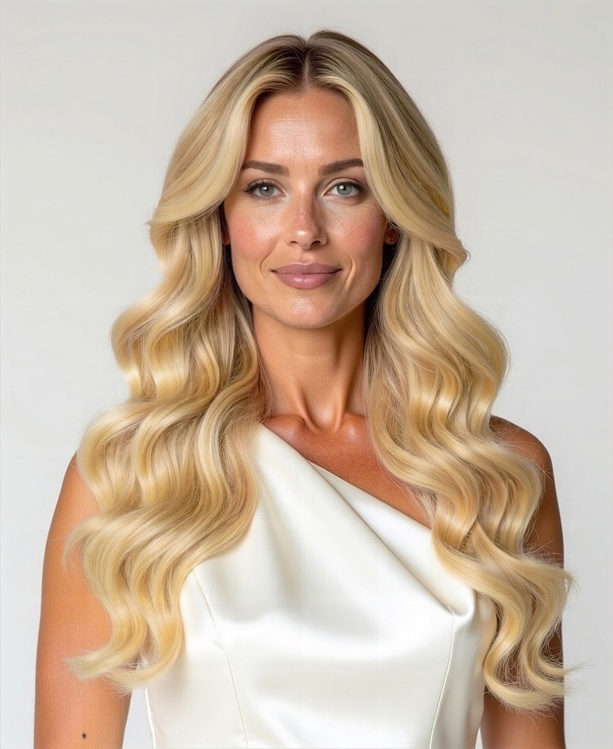 invisible clip-in hair extensions honey blonde.