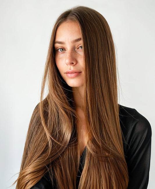 invisible clip-in hair extensions light brown.