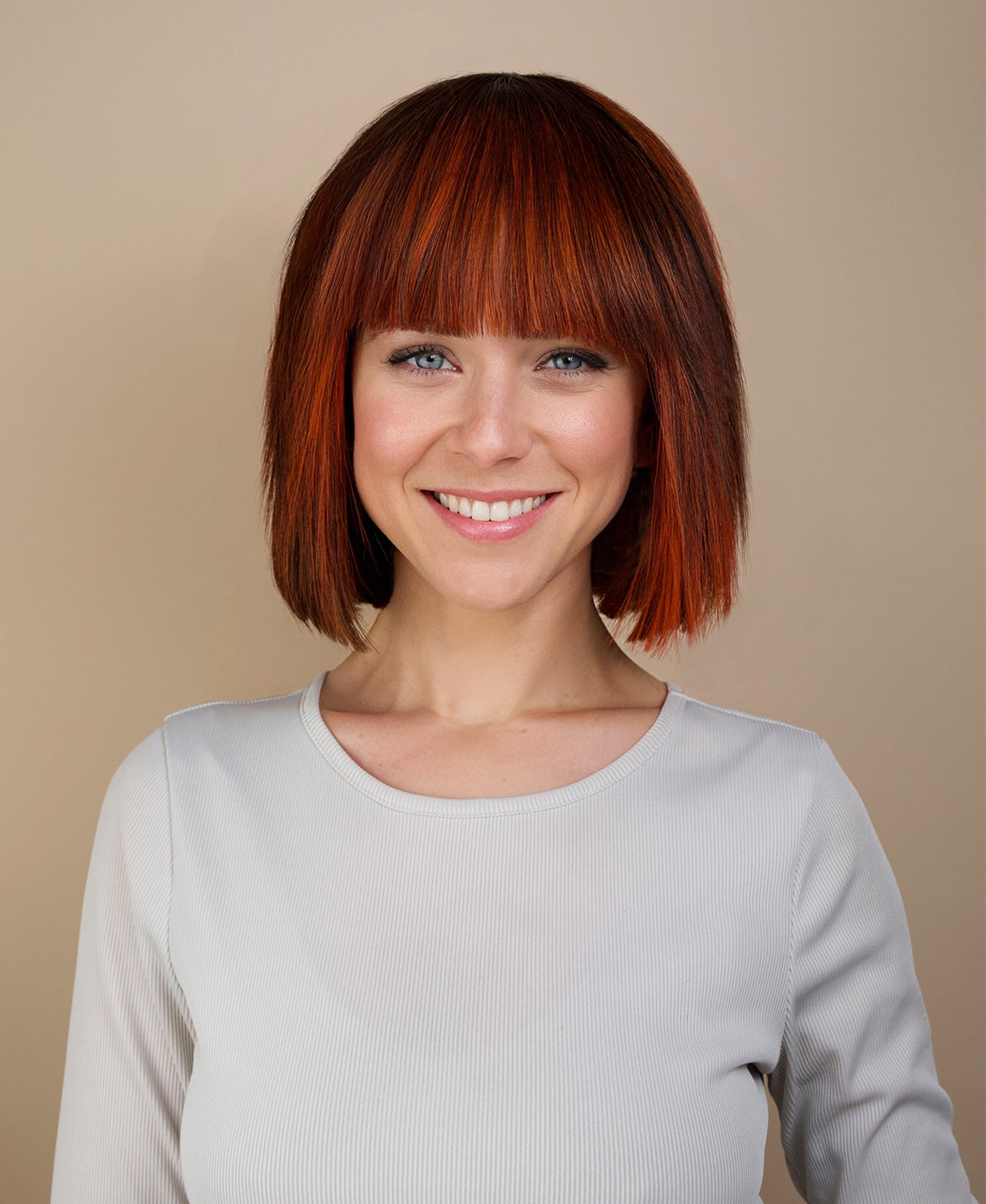 bob with fringe human wig - 8" red highlights.