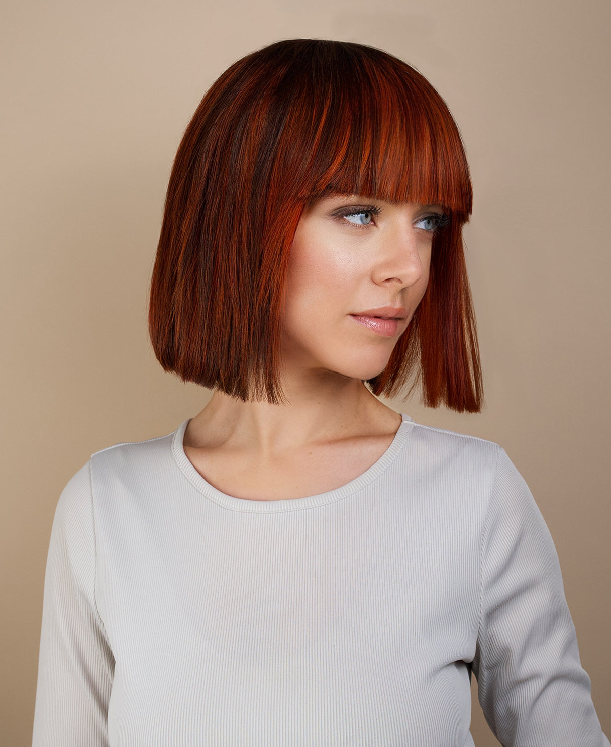 bob with fringe human wig - 8" red highlights.