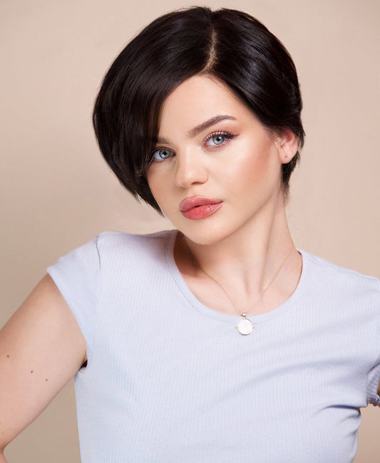 short wedge human Wig - 6” natural black.