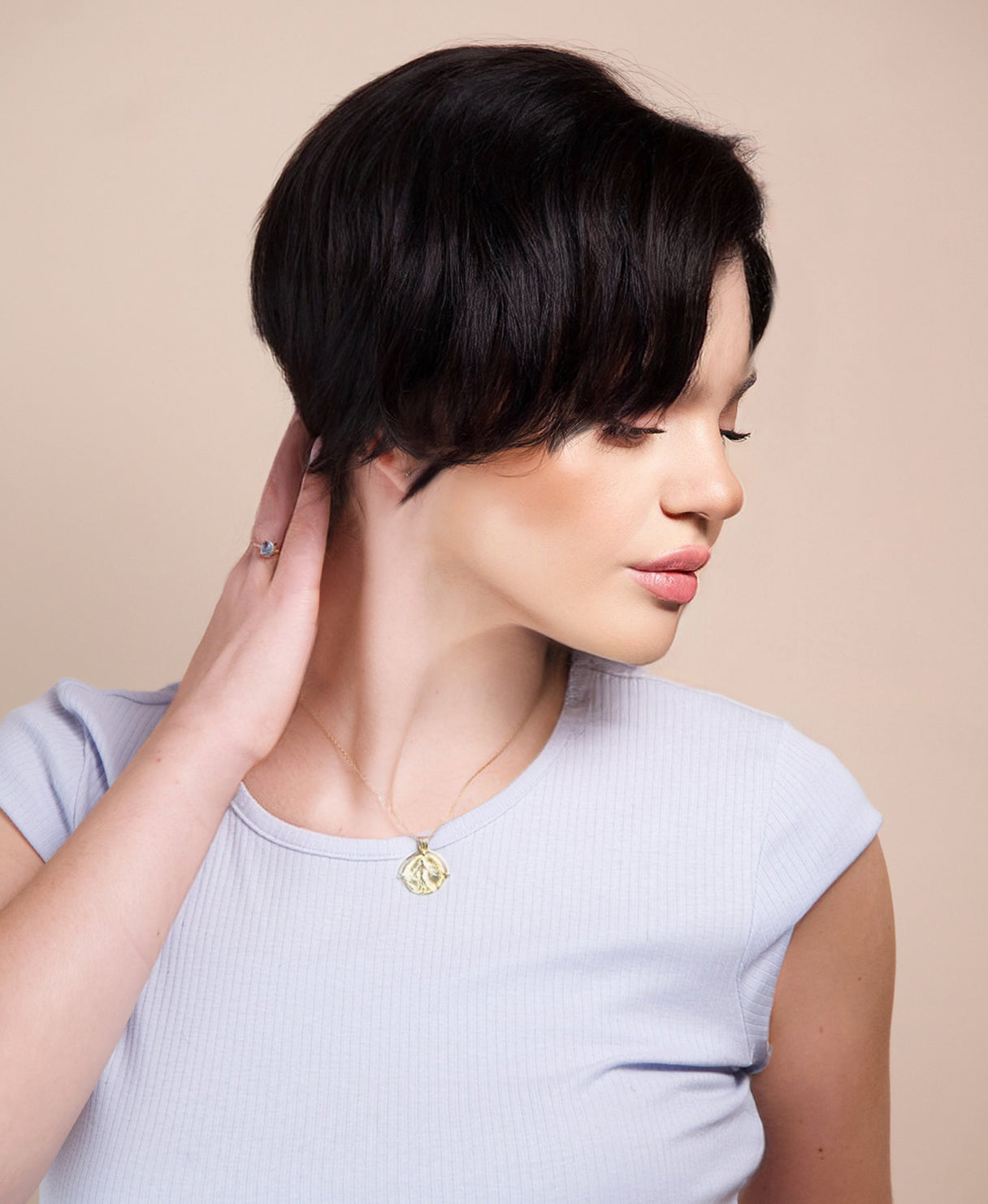 short wedge human Wig - 6” natural black.