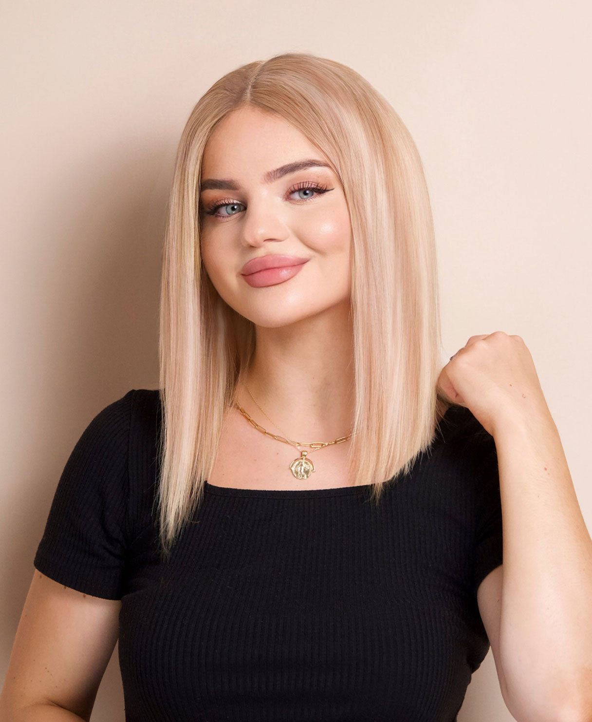 long bob human wig  - 12" blonde highlights.