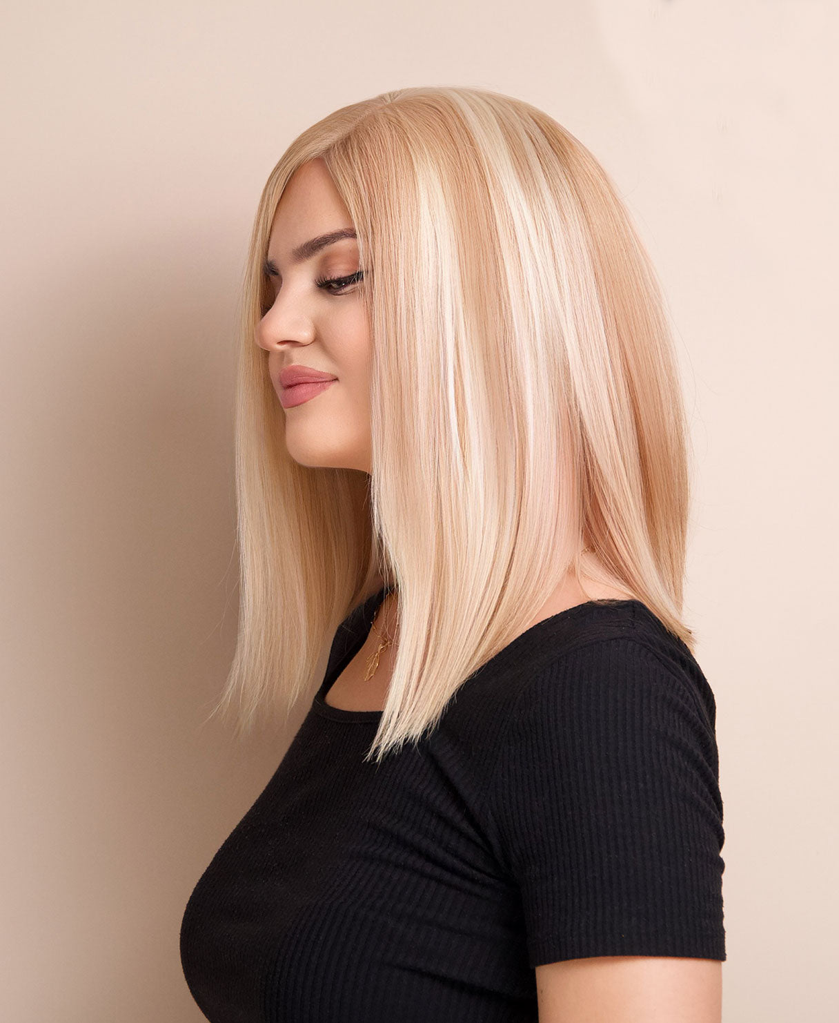 long bob human wig  - 12" blonde highlights.
