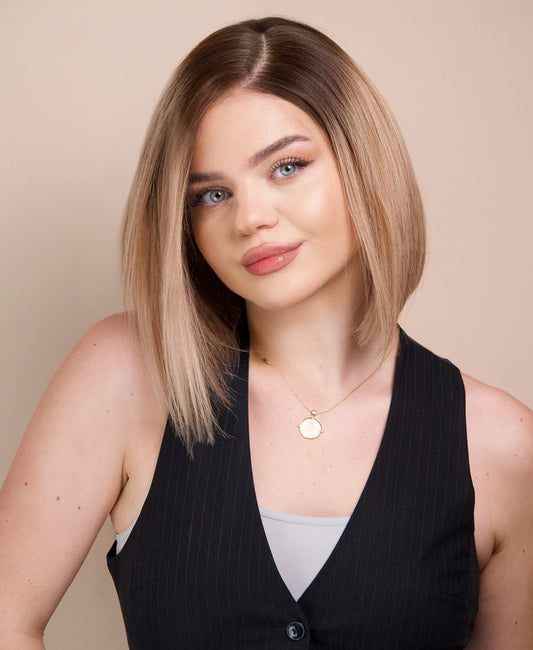 bob human wig - 10” rooted ash blonde.