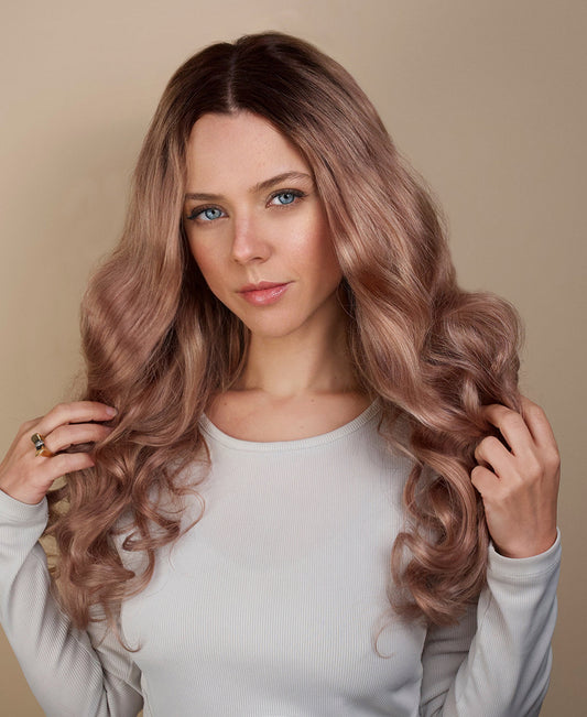 lace front wavy human wig - 22" rooted rosé.