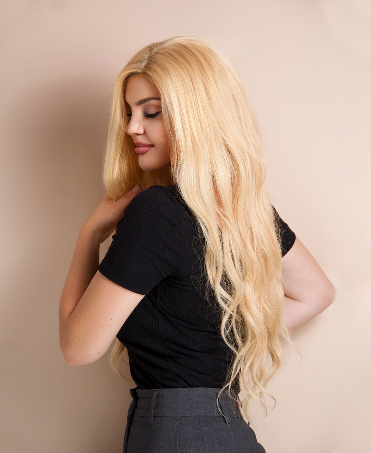 lace front human wig - 24" honey blonde.