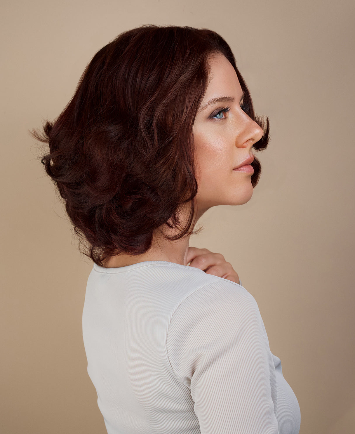 lace front human wig blowout bob - 10" auburn.