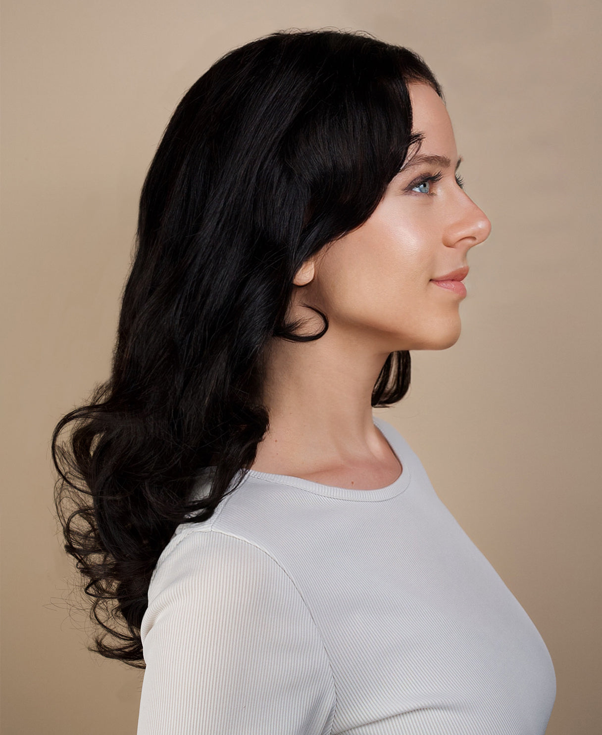 put on & go human wig blowout - 20" natural black.