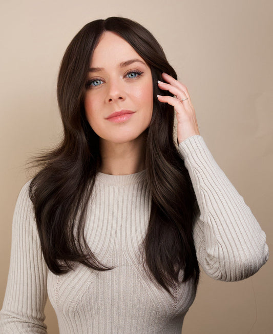 vegan fiber wig - 24" layered dark brown.