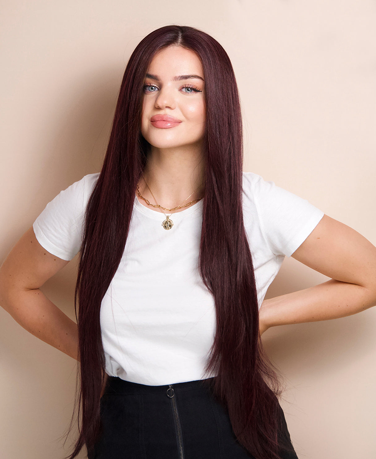 vegan fiber long layered wig - 32" red wine.