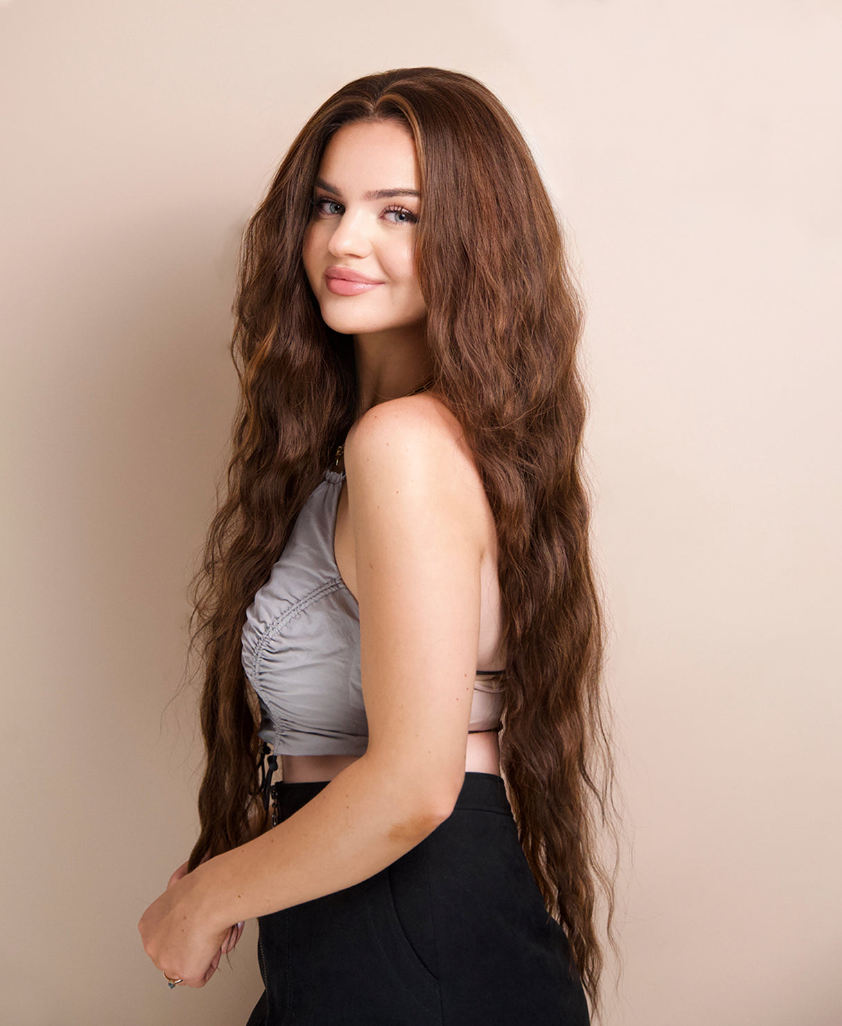 vegan fiber mermaid waves wig - 32" caramel balayage.