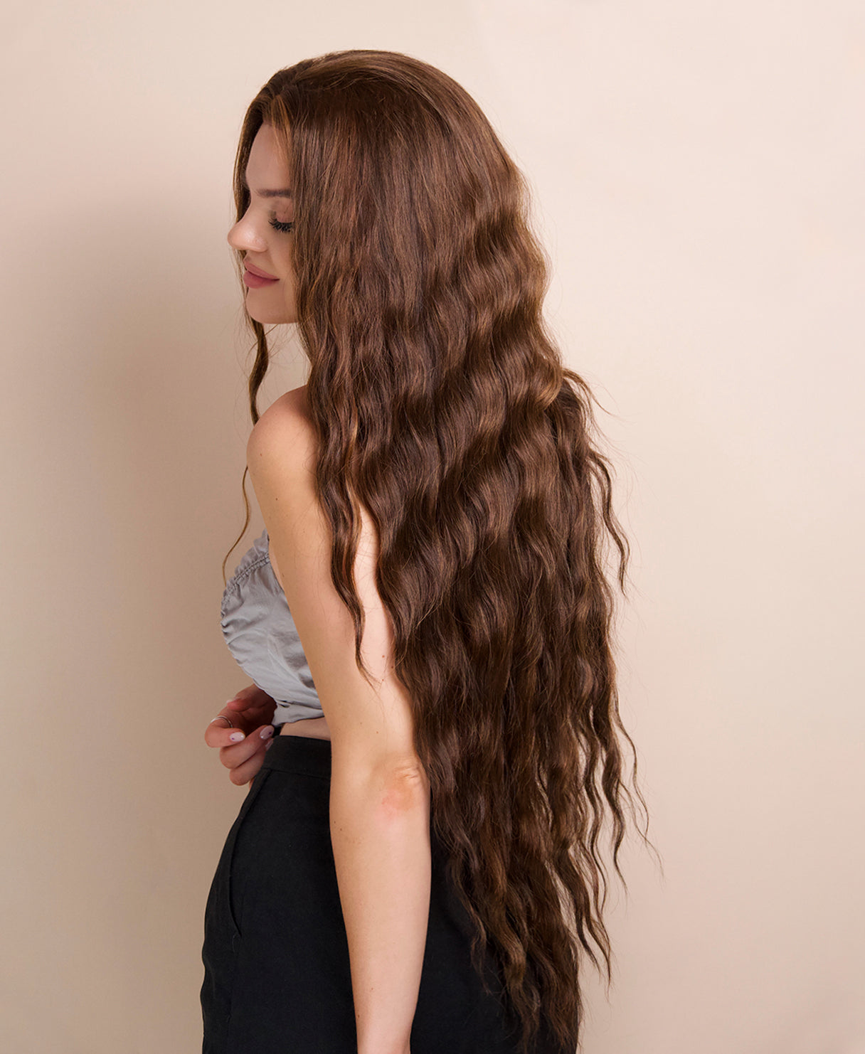 vegan fiber mermaid waves wig - 32" caramel balayage.