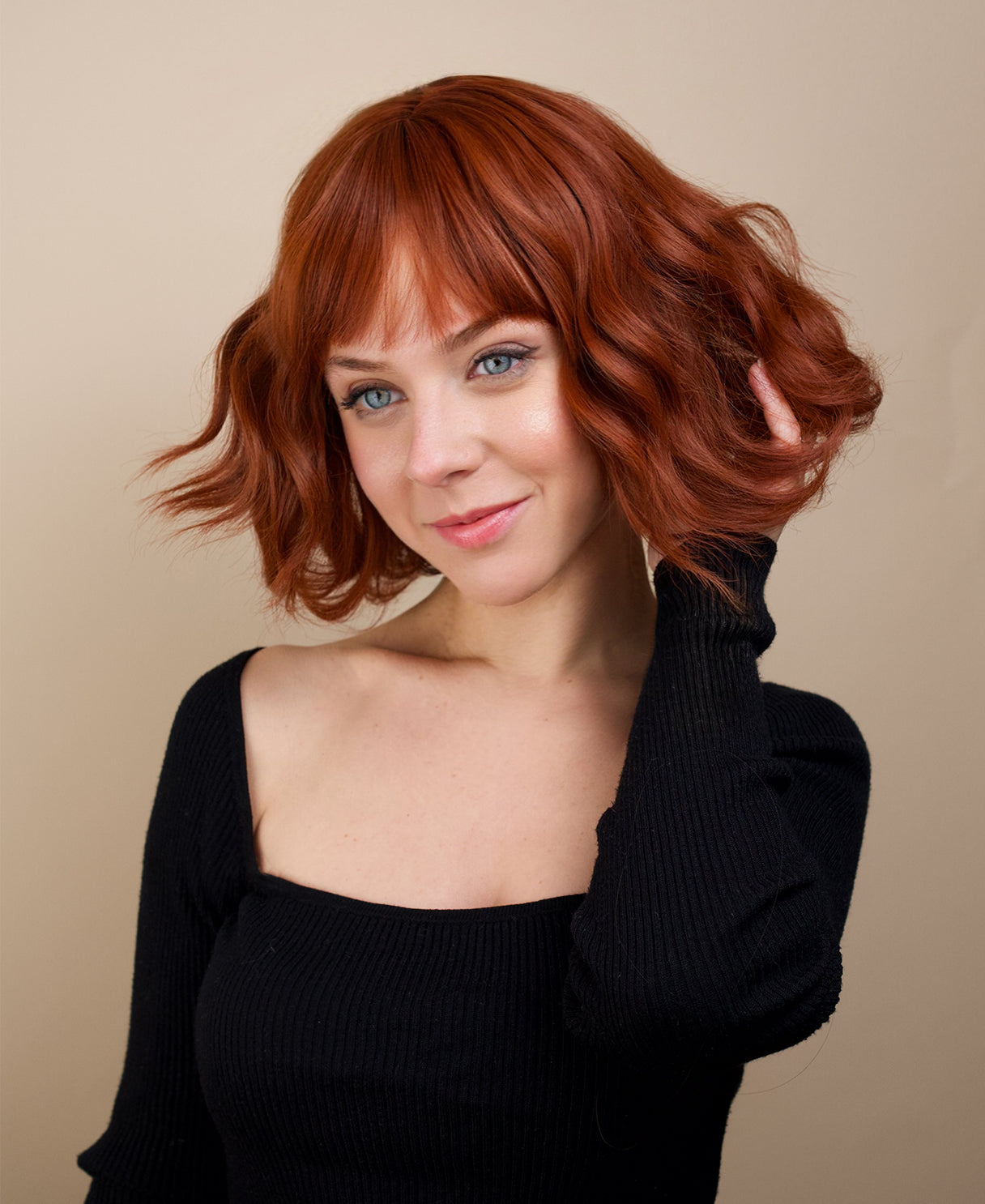 vegan fiber wig - 10" copper with fringe.