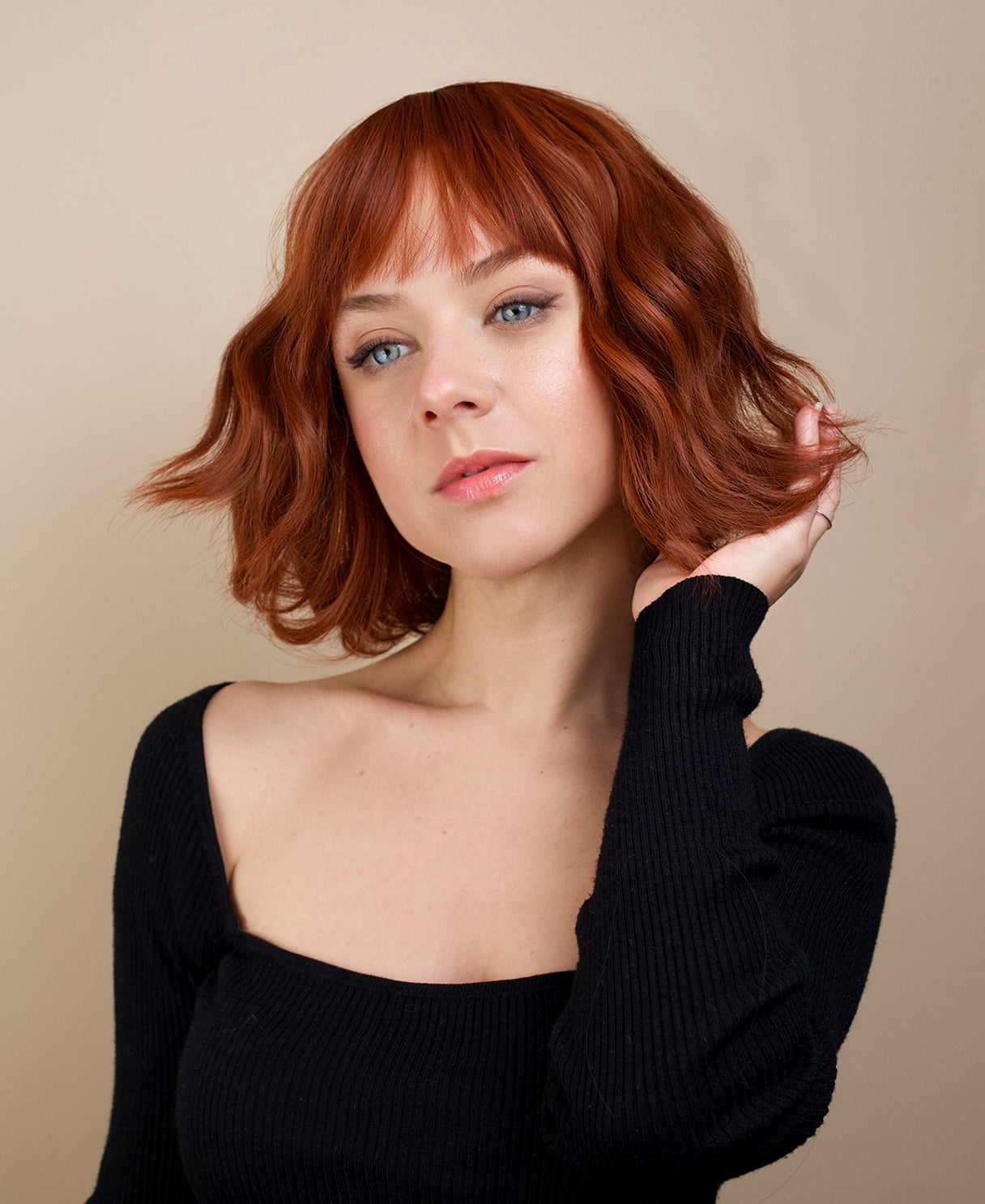 vegan fiber wig - 10" copper with fringe.
