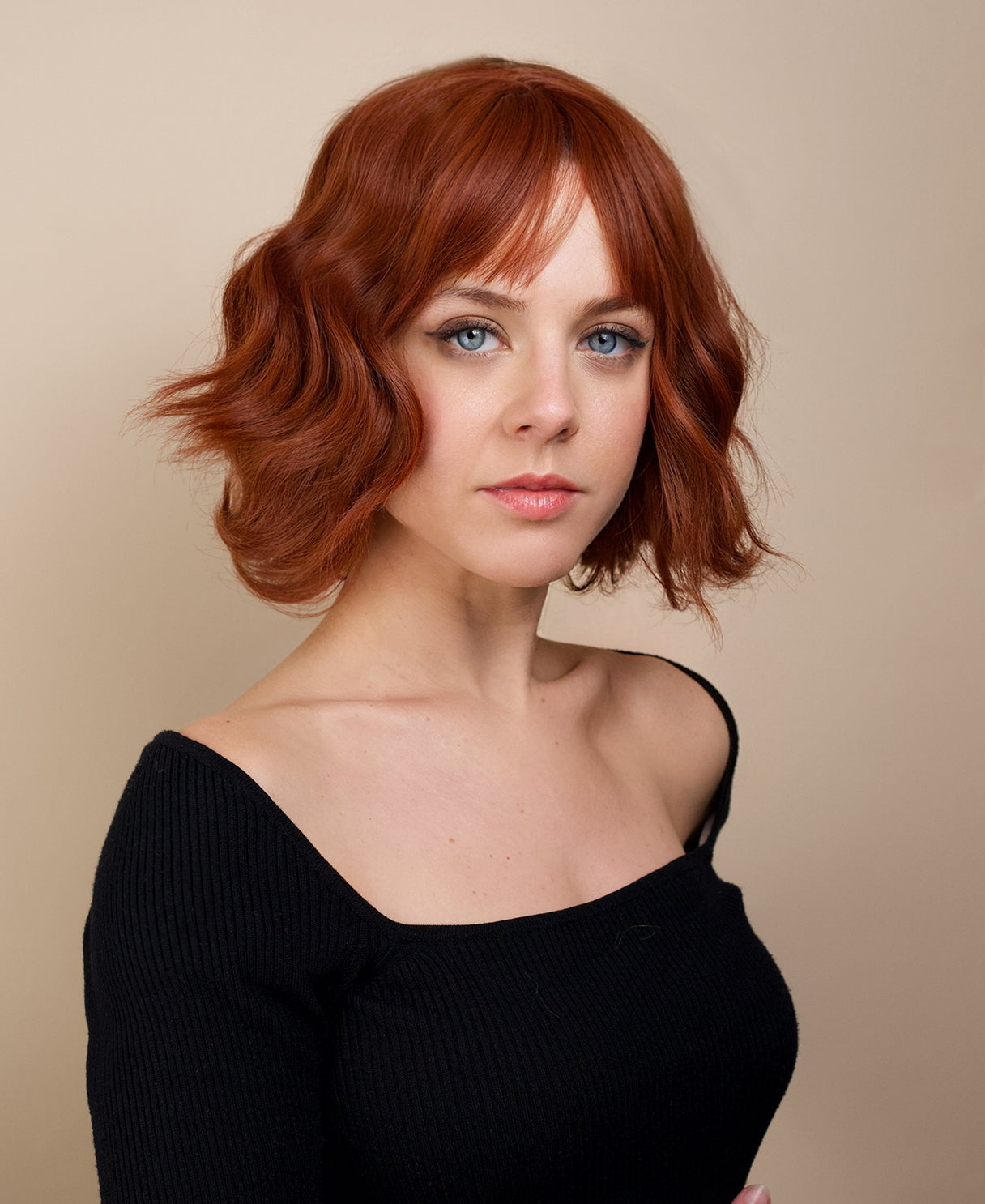 vegan fiber wig - 10" copper with fringe.