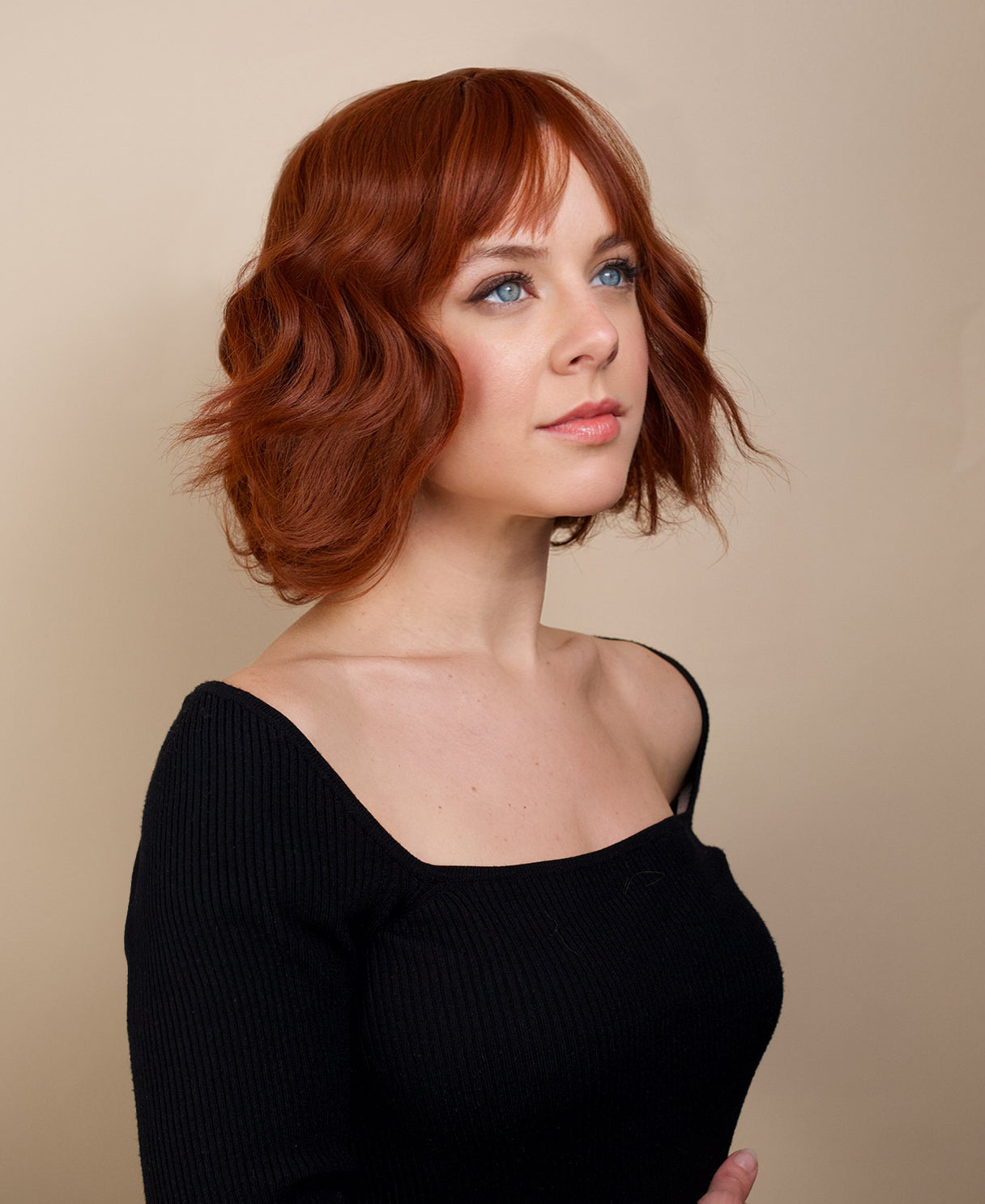vegan fiber wig - 10" copper with fringe.