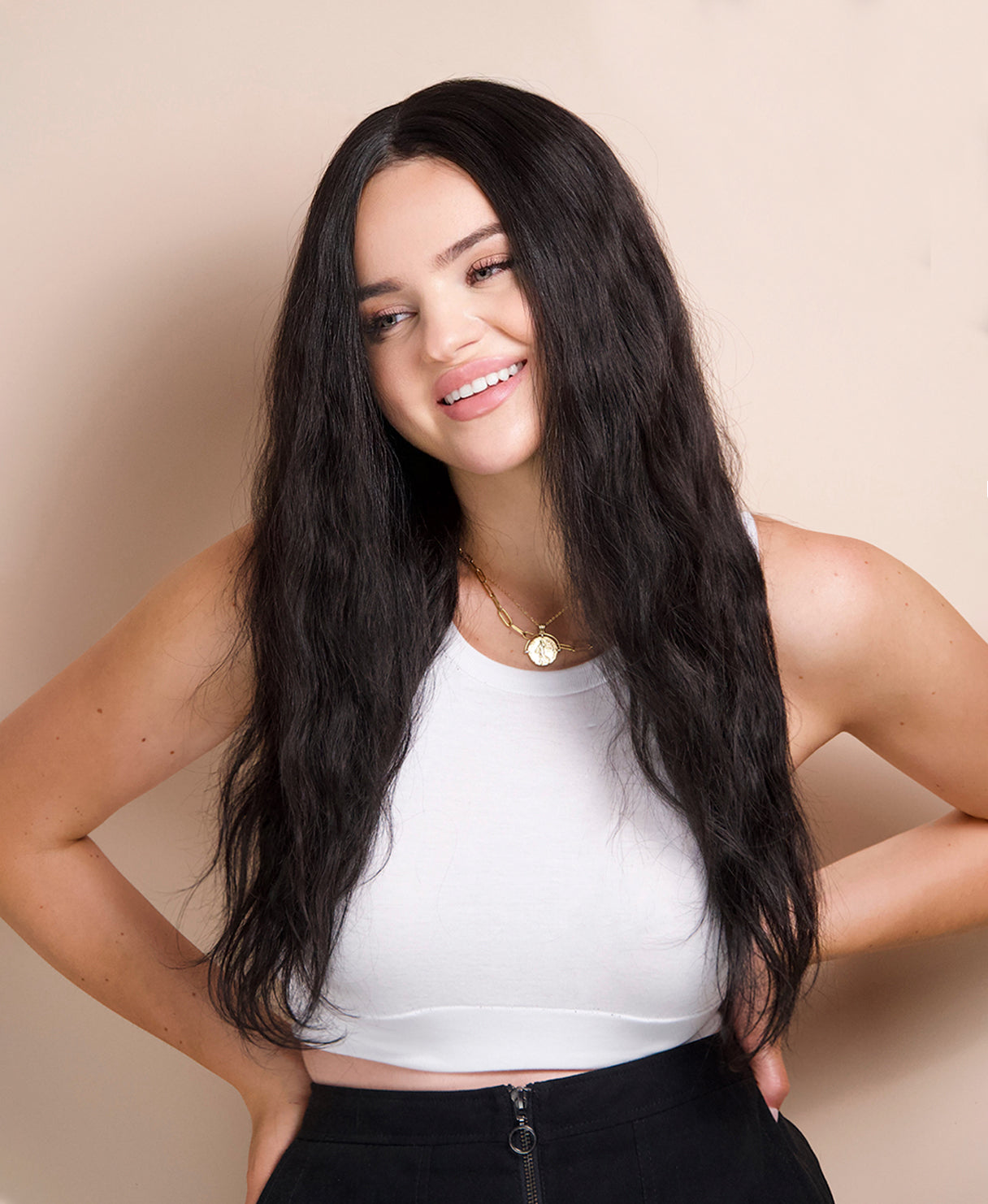vegan fiber heatless wave wig - 24" natural black.