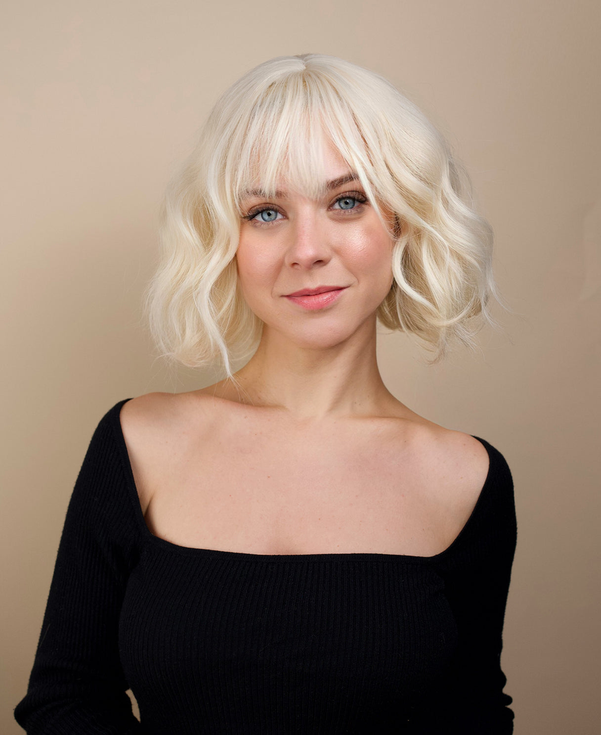 vegan fiber wig - 10" white blonde with fringe.