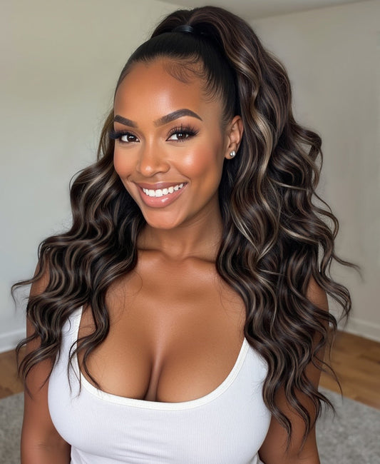 ponytail - curly(3a) ash brown balayage.