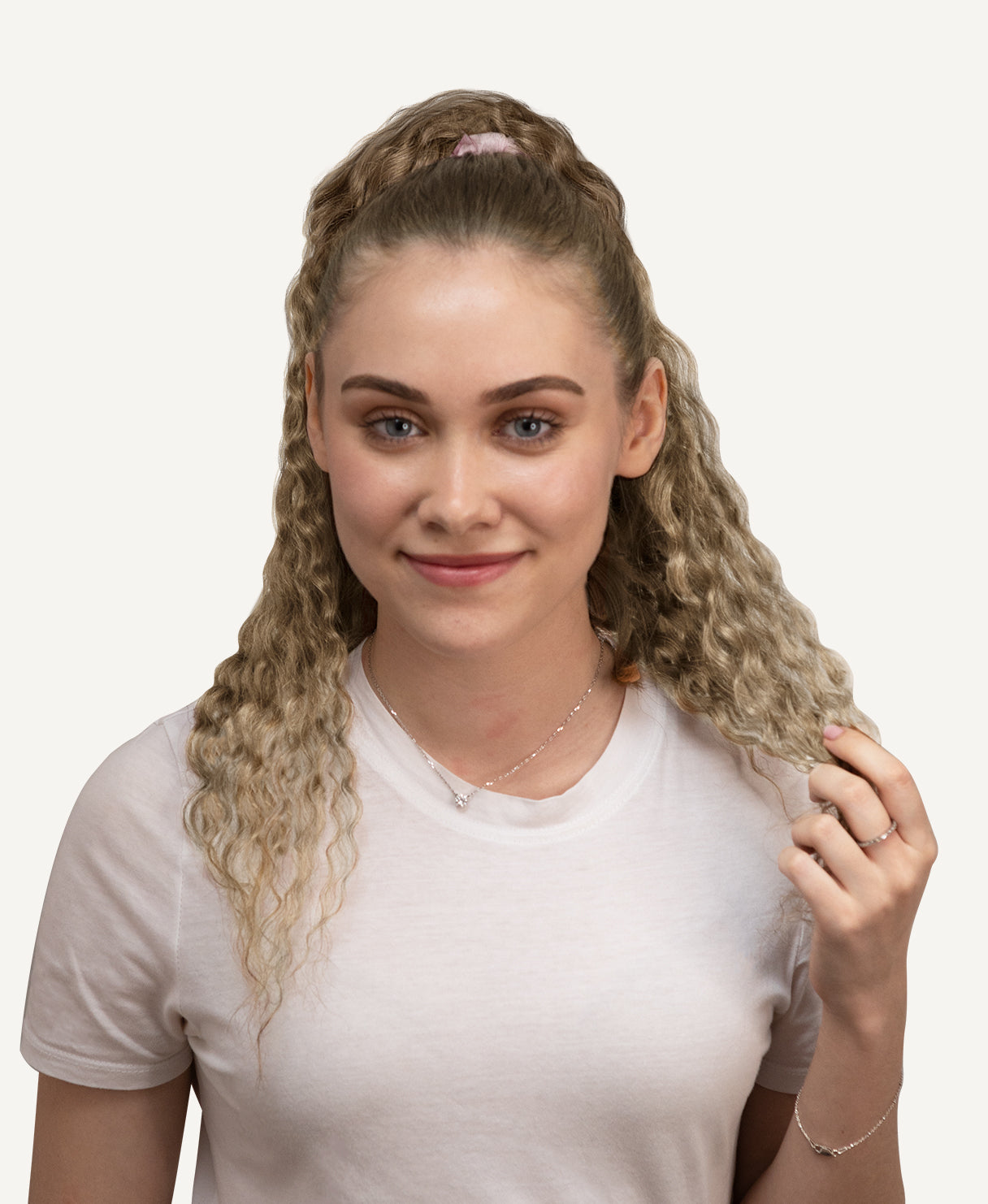 curly ponytail - ash blonde.