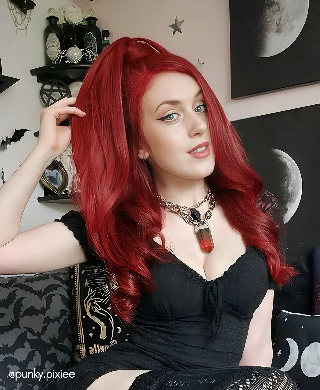 vegan fiber flipped ends ponytail - ruby 17".