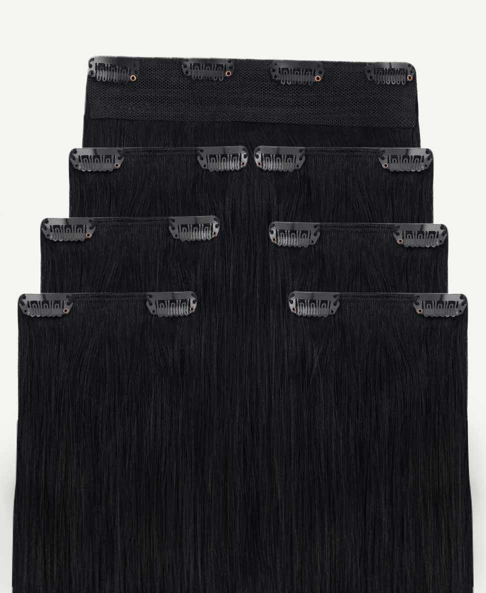 clip-in hair extensions jet black.