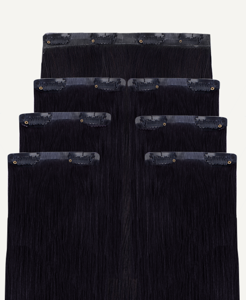 invisible clip-in hair extensions jet black.