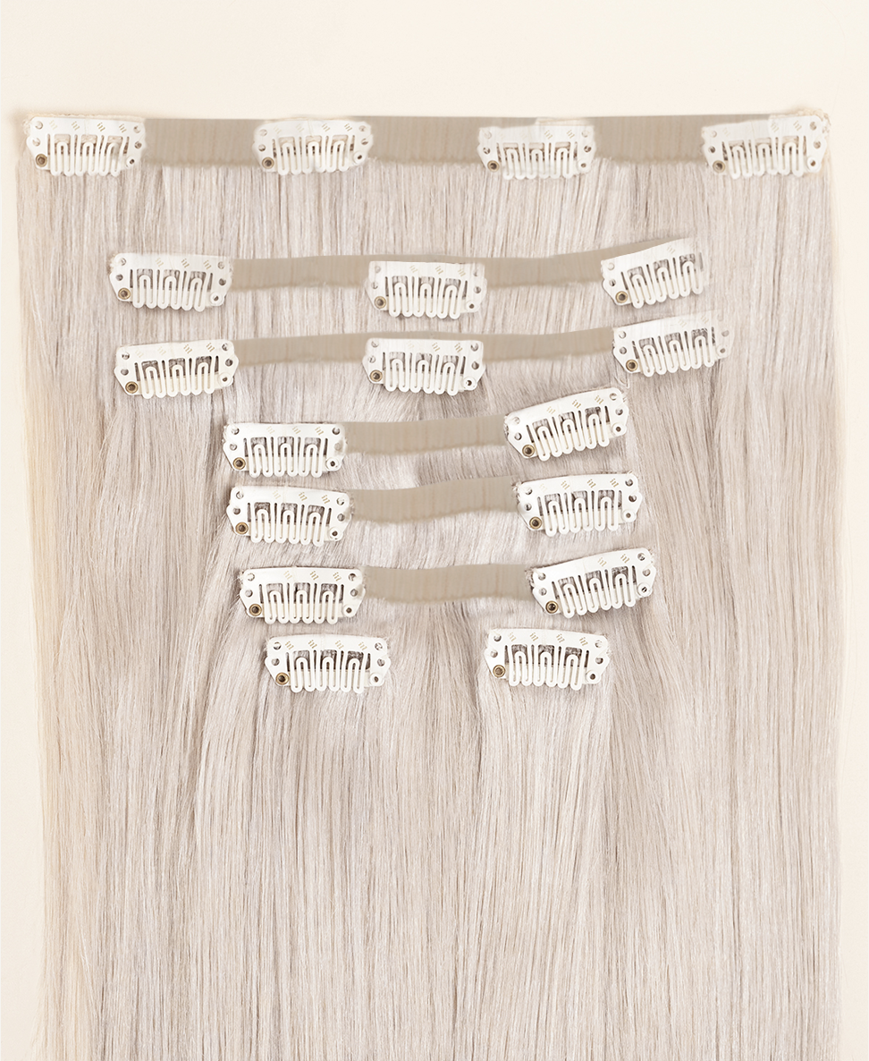 invisible clip-in hair extensions icy blonde.