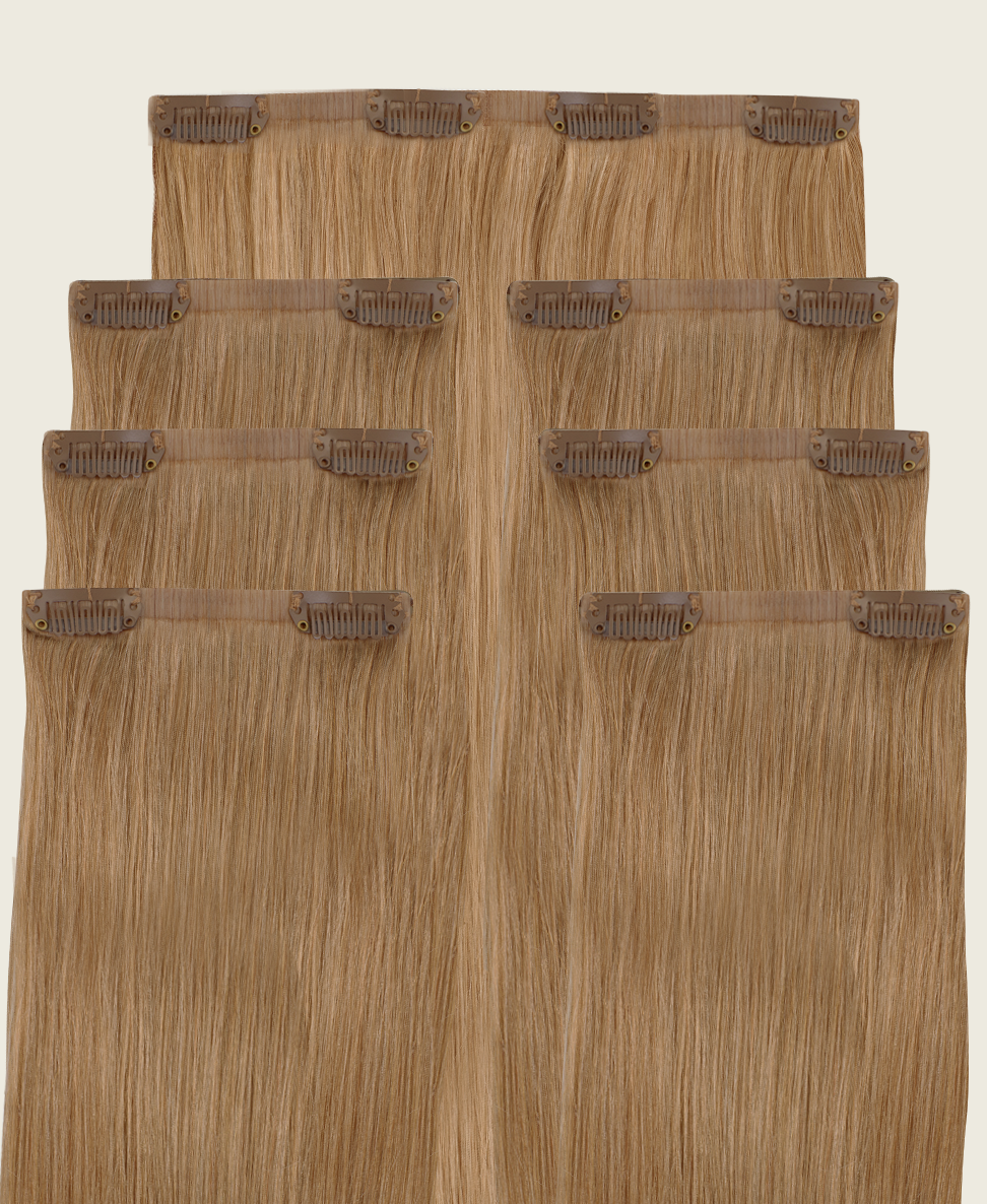 invisible clip-in hair extensions medium blonde.