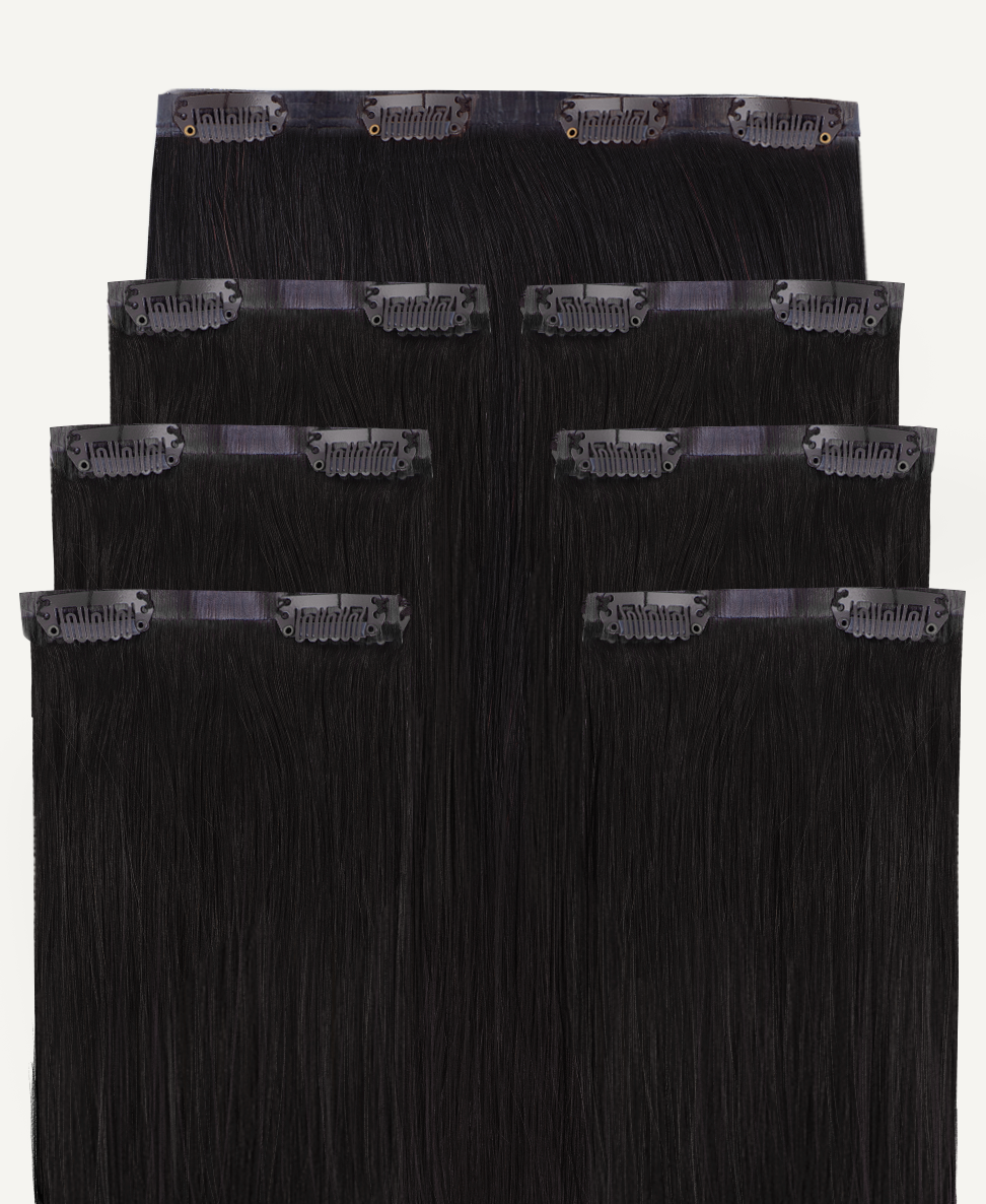 invisible clip-in hair extensions natural black.