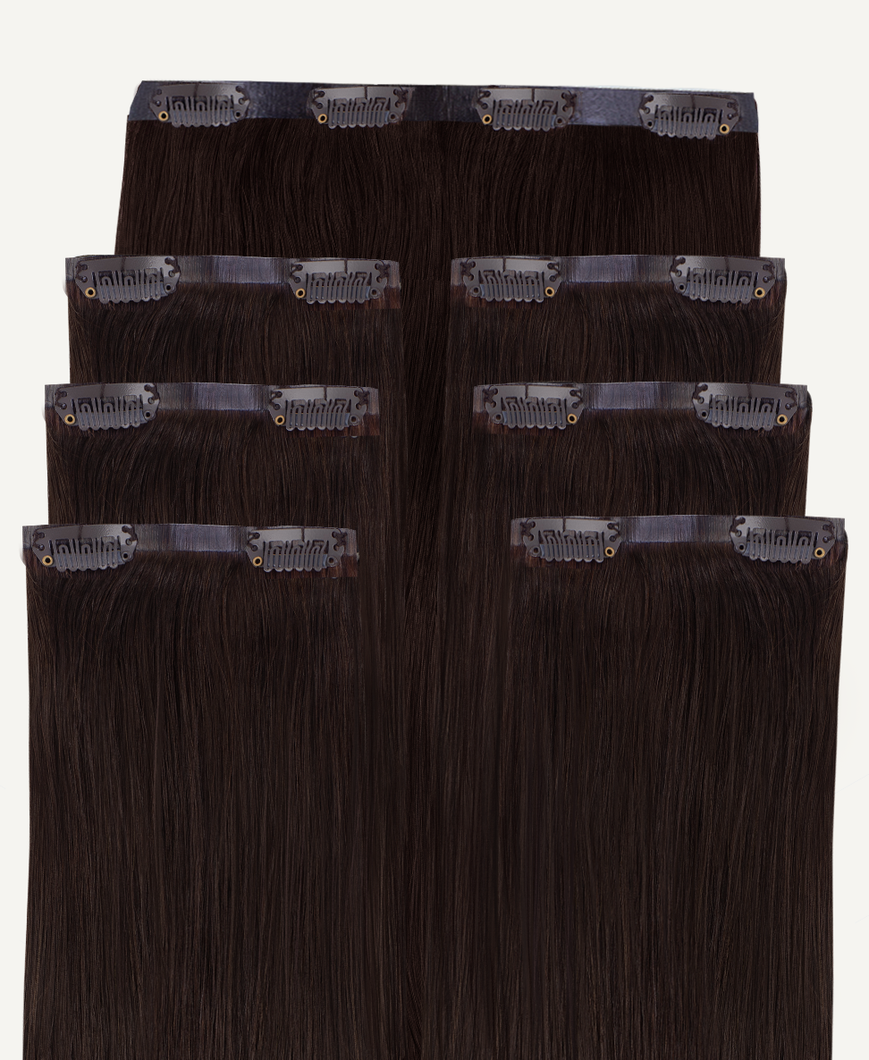 invisible clip-in hair extensions chocolate brown.