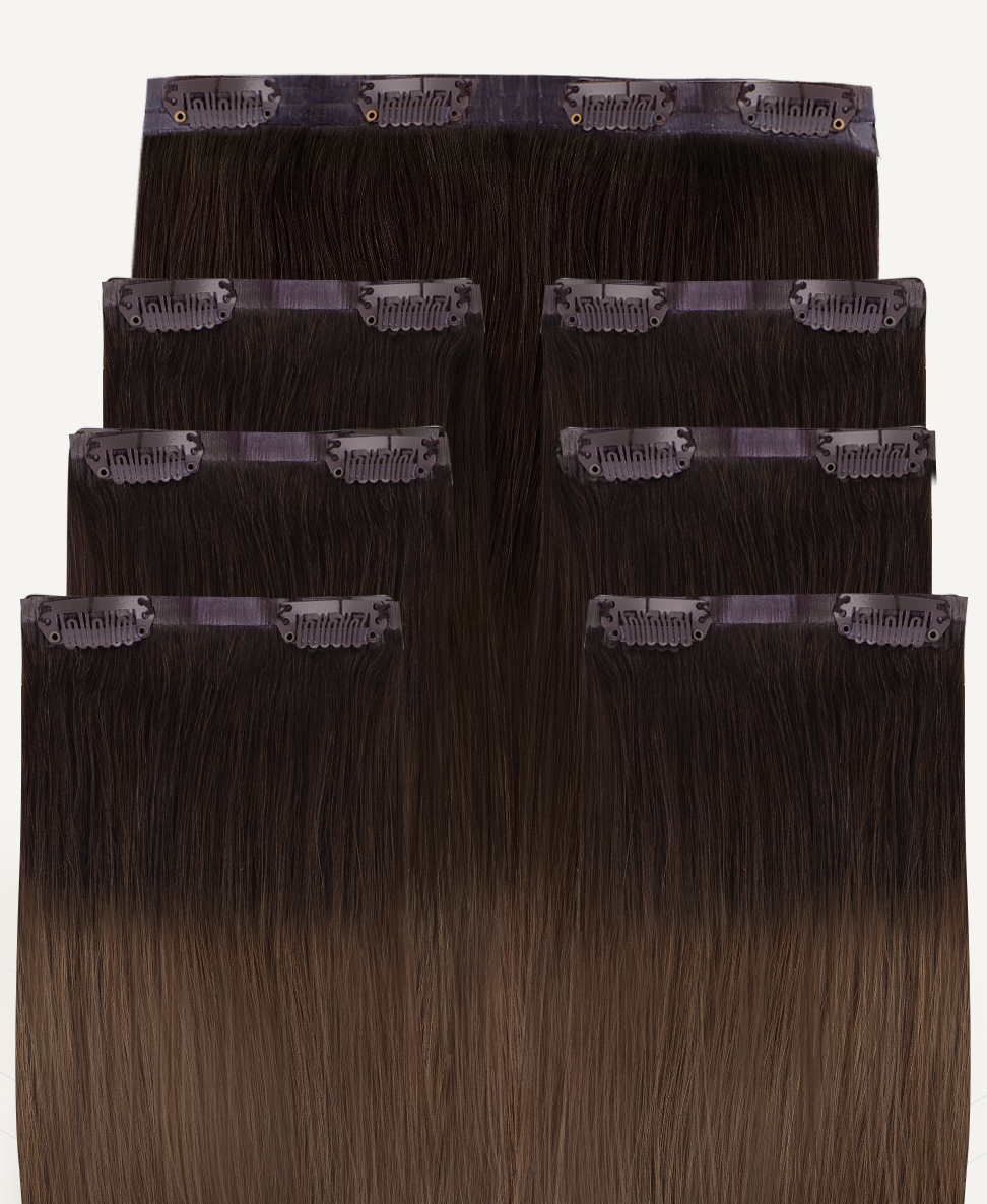 invisible clip-in hair extensions brown melt.